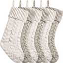 18 Inches Christmas Stockings Knit Xmas Stockings Large Fireplace Hanging Stockings for Family Christmas Decoration (Ivory,Khaki, 6)