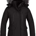 CHINMOON Women's Warm Winter Coat Thicken Padded Puffer Jacket Snow Parka with Removable Hood (Large, Black New)