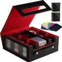 9-in-1 MTG Deck Box with Handle - Fits 1000+ Trading Cards or 8 Commander Decks - Premium Black Red Leather TCG Storage Case with 8 Removable Trays & 10 Dividers - For Magic, YGO, PTCG