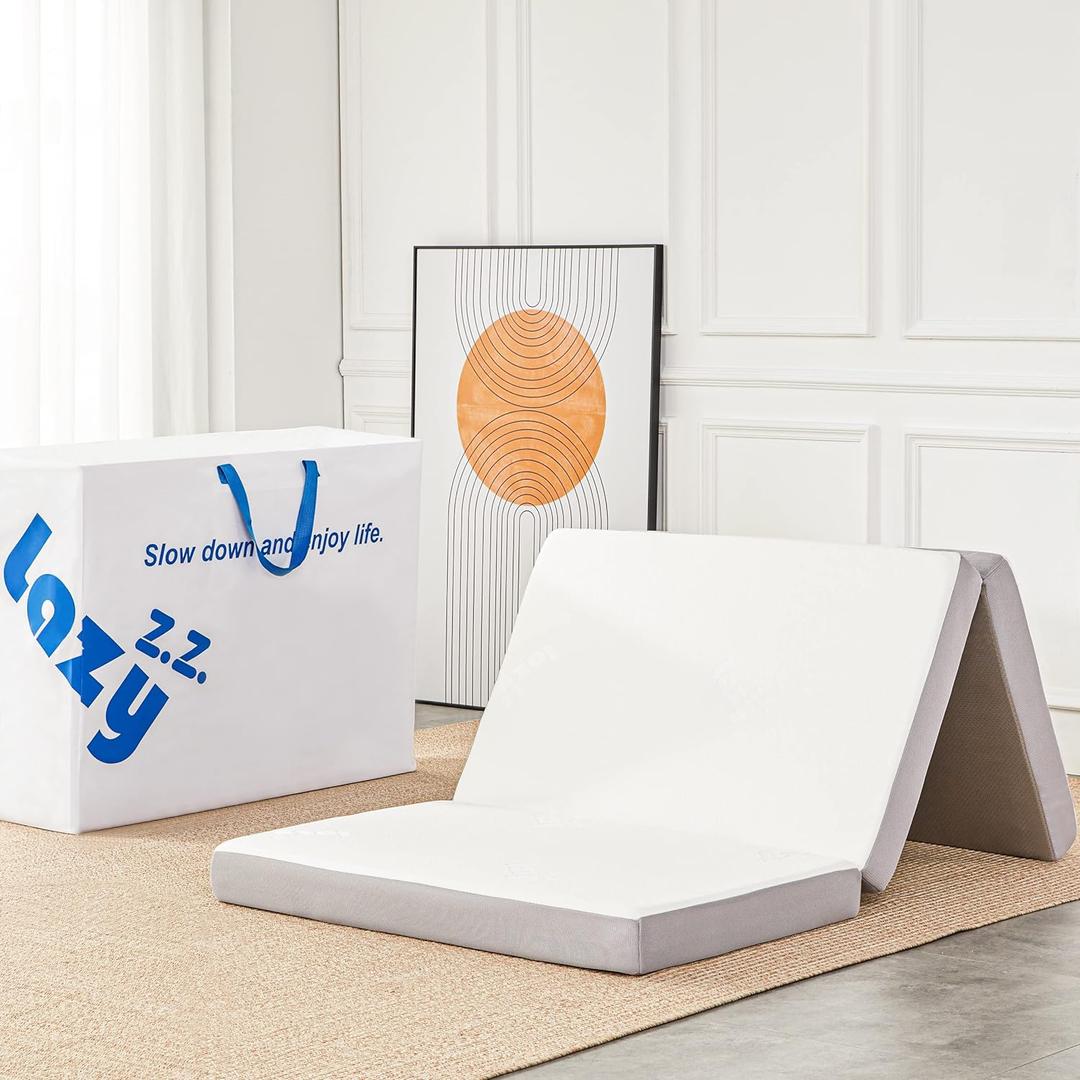 Folding Mattress, 4 Inch Memory Foam Tri-fold with Breathable Bamboo Fiber Fabric Cover, Foldable Floor Mattress Guest Bed for Camping, Road Trip, Twin