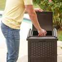 Suncast 33 Gallon Commercial Outdoor Trashcan Hideaway with Lid for 30 to 33 Gallon Trash Bags for Garage, Backyard, or Garden, Brown