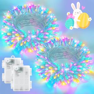 Pastel Easter Lights String Battery Operated Total 100LED 33ft for Easter Decorations for Home Outdoor Indoor Waterproof with Timer for Party Decorations, Multicolor