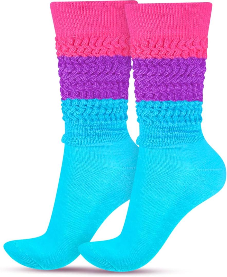 Geyoga Neon Slouch Socks,80s 90s Neon Women's Leg Warmers Extra Long Slouch Socks Soft Scrunch Knee High for Party
