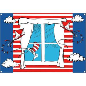 7x5ft Fabric Cartoon Window Kite Photography Backdrop Red White Stripes Background Birthday Hat Decorations Baby Shower Photo Tapestry Booth Props