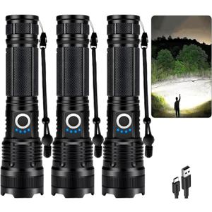 3 Pack Rechargeable Flashlight High Lumens, 99,000 Lumens Super Bright LED Flashlights with Adjustable Focus, 5 Modes, IPX7 Waterproof Powerful Flashlight for Camping, Hiking, Home