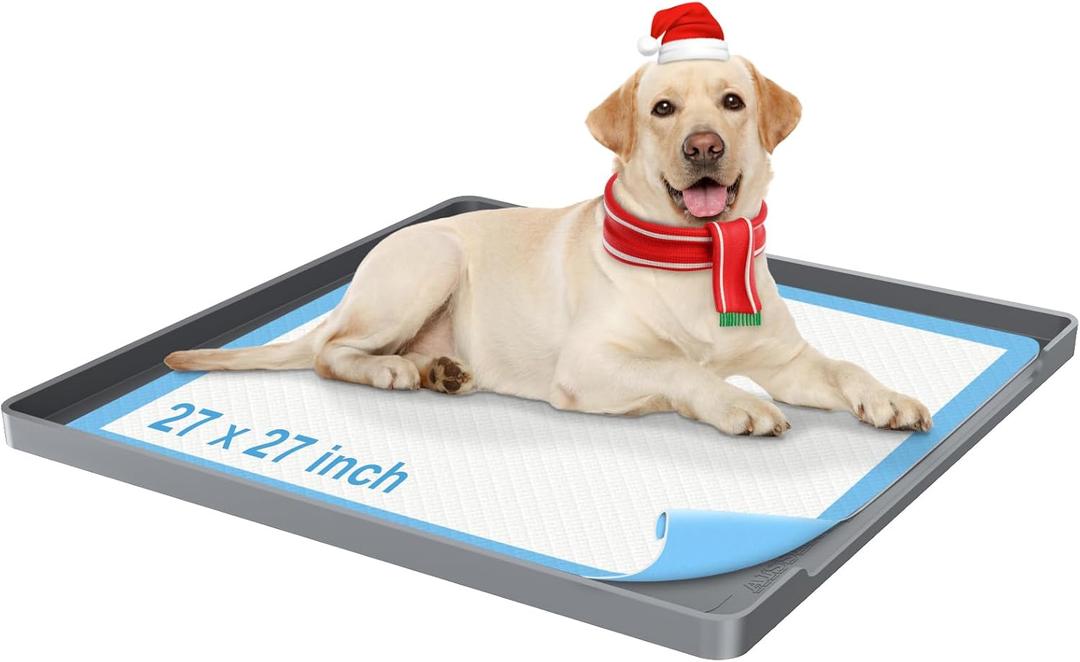 Pee Pad Holder for Dogs, 27"X27" Non-Slip Silicone Puppy Pad Holder with 1-Inch Raised Edge, Floor Protection for Indoor Use, Fits Most Training Pads, Easy to Clean, Grey