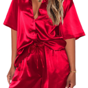 Ekouaer Pajamas for Women Silk Soft Sleepwear Short Sleeve Button Down Pjs Satin Top and Shorts 2 Piece Lounge Set S