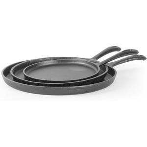 Commercial CHEF 3-Piece Cast Iron Griddle Set, Pre-Seasoned Cast Iron, Includes 8, 10 & 12 Griddle Pans, Works on All Cooktops Including Induction, Outdoor Cookware for Campfires, CHCI81012