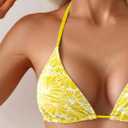 Fanuerg Women's Halter String Triangle Bikini Sets Sexy Floral Textured Two Piece Swimsuit Bathing Suit Yellow XS