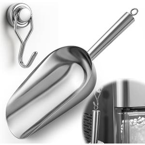 Juome 12oz Stainless Steel Ice Scoop for Freezer with Magnetic Holder for Ge Profile Opal 2.0 Nugget Ice Maker, Metal Ice Scoop for Ice Machine, Ice Scooper for Kitchen Accessories (Silver)