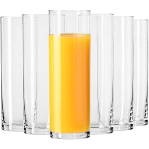 Krosno Tall Drinking Glasses Set of 6  6.8 oz Highball Glasses for Water, Juice & Drinks, Clear Glassware, Pure Collection, Elegant Everyday Tumblers, Dishwasher Safe, Made in Europe