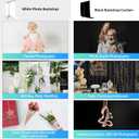 Black White Backdrop Screen with Stand Kit for Photo Video Studio Filming 5X6.5ft, Black Backdrop White Photo Curtain Background with T Shape Stand and 5 Spring Clamp for Photography Party Decorations