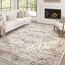 Area Rug 10x14 Washable Vintage - Soft Traditional Rug for Living Room Bedroom Dining Room or Home Office -Non Slip Backing Large Rugs with Low Pile Farmhouse Oriental Retro Carpet - Tea Brown