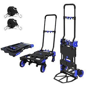 Oyoest Folding Hand Truck Heavy Duty 330LB Load Carrying, Convertible Dolly Cart with Retractable Handle and 4 Rubber Wheels, Portable Hand Truck Foldable for Luggage/ Personal/ Travel/ Mobile/ Office Use.