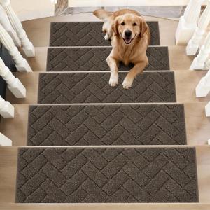 BEQHAUSE Edging Stair Treads for Wooden Steps 9" x 28", Non Slip Carpet Stair Treads Indoor Stair Runners, Soft Stair Rugs, Machine Washable, 100% Polyester, TPE Backing, 15pcs, Brown