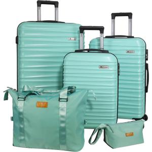 Luggage Sets 3 Piece(20/24/28)-Suitcase Set- Luggage with Wheels-PC + ABS Durable Lightweight Rotating hardshell suitcase 5PCS(Mint Green)…