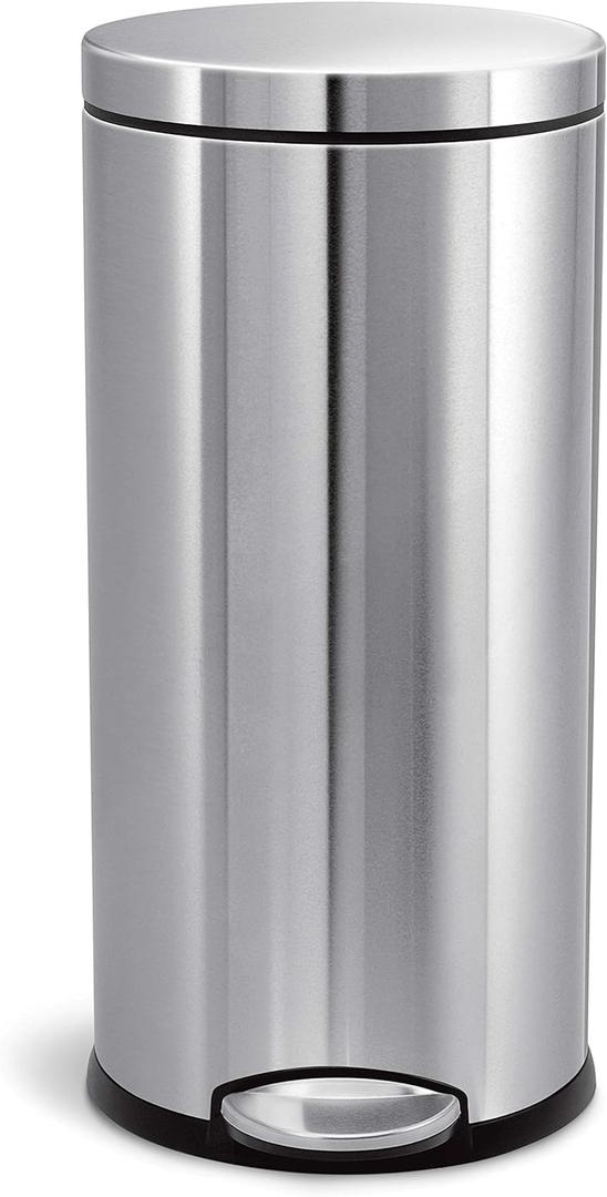 simplehuman 30 Liter / 8 Gallon Round Step Trash Can, Brushed Stainless Steel