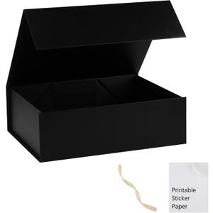 Black Gift Box,13x11x5.3 Large Gift Boxes With Lids For Presents Includes Ribbon And Diy Printable Sticker Paper,Bridesmaid Proposal Box,Magnetic Gift Box For Birthday,Wedding,Graduation