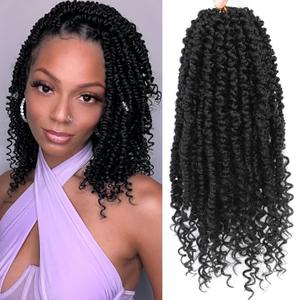 Passion Twist Crochet Hair,12 Inch 9 Packs Pretwisted Passion Twist Hair, Soft Pre Looped And Pre twist Crochet Hair For WomenShort Black Curly Crochet Braids(12",1B#)