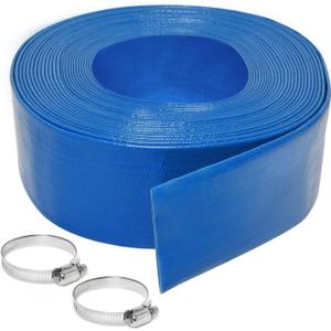2 inches x 50 FT Heavy-Duty PVC Swimming Pool Backwash Hose, Reinforced Discharge Hose with Clamp for Swimming Pools, Blue