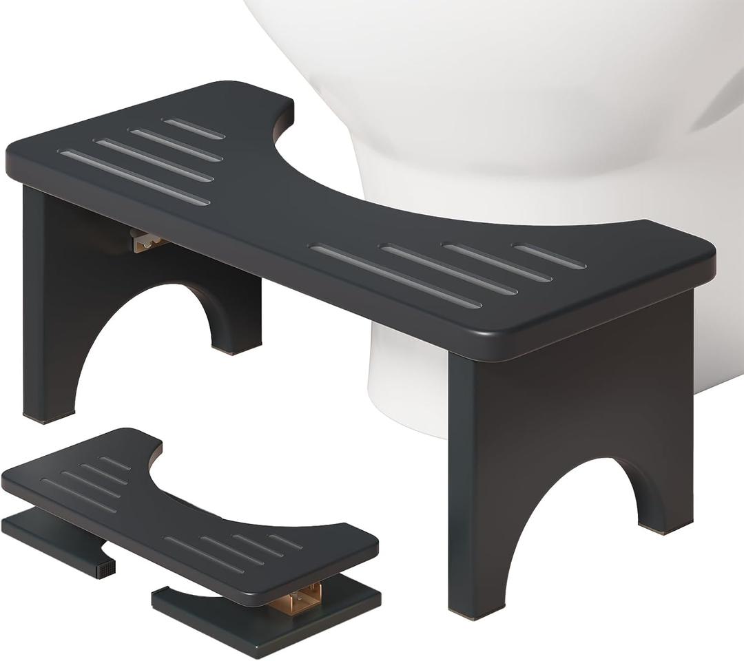 Osivaes 7 Inch Foldable Squatting Poop Stool, Bamboo Toilet Stool Squat for Adults, Collapsible Wooden Toilet Step for Bathroom, Non-Slip Potty Stool Portable for Travel Size, Black (1 Pack)