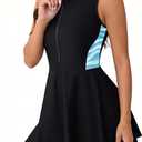 beautyin Womens One Piece Swim Dress Athletic Swimsuits Modest Bathing Suit 2026 Zip Up Swimdress (Black/Blue Print, Small)