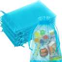Crweety 50PCS Blue Organza Bags 4x6, Small Mesh Gift Bags Drawstring, Elegant Sachet Bag Empty for Jewelry Candy Treats Baby Shower Wedding Birthday Graduation Party Favor Candy Packaging