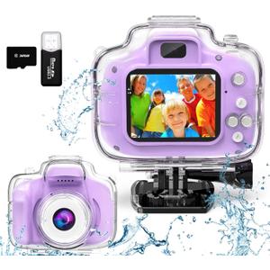 Kids Camera Waterproof Underwater Camera for 3-12 Year Old Boys Girls 2 Inch IPS Screen 1080P HD Digital Kids Video Camera Indoor Outdoor Action Cameras Best Christmas Birthday Gifts, Purple