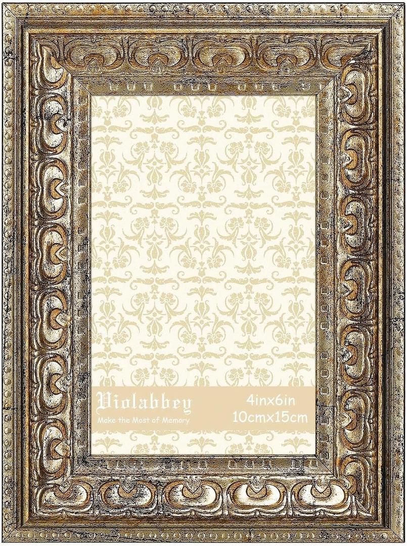 VIOLABBEY 4x6 Picture Frame Gold, Vintage Photo Frame for Wall or Tabletop Display, Classic Design for Office Home Decor, Fits 4x6 Pictures