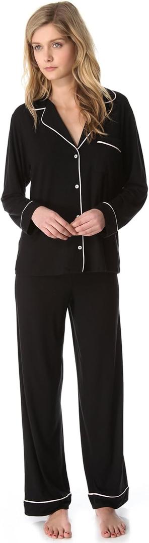 Eberjey Gisele Classic Women's Pajama Set | Long Sleeve Shirt + Long Pants (Large, Black)