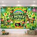 St. Patrick's Day Banner 71x43 Inch Leprechaun Shamrock Irish Party Decorations Outdoor Porch Entrance Celebration Green Holiday Display Background for Happy St. Patrick's Day Decor