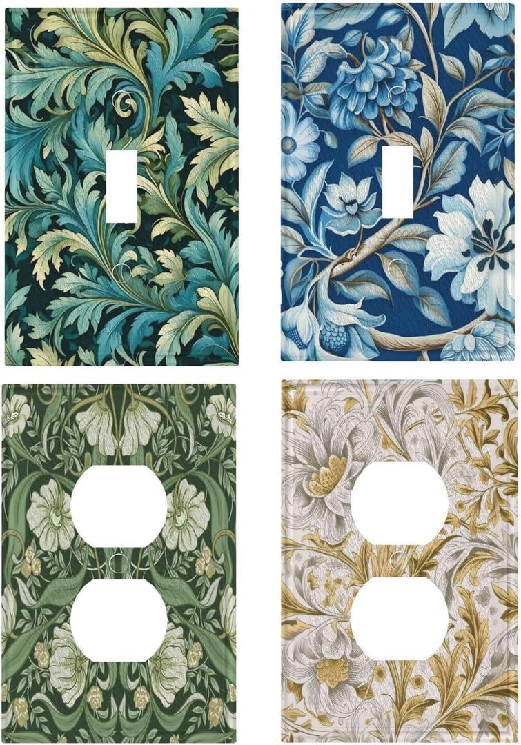 Decorative Art Light Switch Covers,1 Gang Single Duplex Outlet,Wall Plate,Switchplate Electrical Faceplate,Morris,(4PACKS)