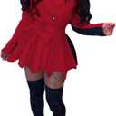 RAMOUG Two Tone Lapel V Neck Double Breasted Peplum Jacket Sexy Belted Blazer Mini Dress (A02 Red) XL