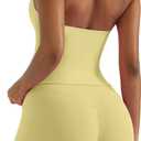 OMKAGI 2 Piece Workout Sets for Women Halter Sports Bra Tank Gym Biker Shorts Outfits (Large, Baby Yellow)