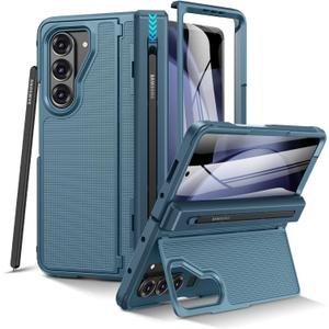 VEGO for Z-Fold-5-Case: with S Pen Holder [Hinge Protection] [Front Screen Protector][Invisible Kickstand] Heavy Duty Anti-Slip Shockproof Portective Cover for Samsung Galaxy Z fold 5 Case -Blue