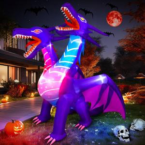 Max Fun Halloween Inflatables Dragon Decorations with LED Build-in Halloween Yard Decoration Blow Up Inflatables for Outdoor Indoor Garden Lawn (8FT-Halloween Inflatables Dragon)
