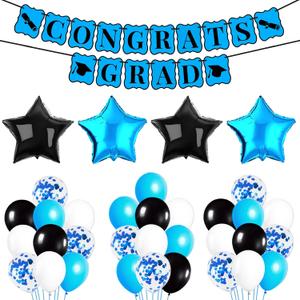 KatchOn, Light Blue Graduation Decorations 2025 Set - Pack of 37 | Grad Balloons for Grad Decor 2025 | 2025 Graduation Party Decorations | Congrats Grad banner (Blue and Black)
