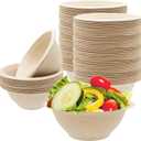 100 Pack 8oz Compostable Paper Bowls,Heavy-Duty Disposable Natural Bagasse Bowls,Biodegradable Soup Bowls,Eco-Friendly,Heat Resistant,for Ice Cream,Salad,Soup,Snack,Dessert,Pasta,Hot or Cold Use