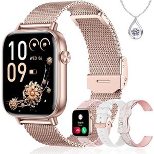 Iaret Smart Watch for Women, 1.83" HD Fitness Tracker with 4 Bands, Answer/Make Calls, Heart Rate/Sleep/SpO2/Step Tracking, 100+ Sport Modes, Android/iPhone Compatible Gift (Rose Gold)