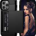Vofolen Case for iPhone 13 Pro Max Case Wallet Credit Card Holder ID Slot Sliding Door Hidden Pocket Men Women Anti-Scratch Dual Layer Hybrid Bumper Armor Protective Hard Shell Back Cover Black