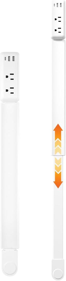 Outlet Extender Stick 22"-34" with 2 AC Outlets & USB-A,USB-C Ports,180Rotating Wall Plug Socket Access Hard-to-Reach Extension Cord Extender Behind Nightstand,Sofa (1 Pack)