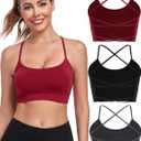 Lusait Sports Bras for Women Medium Support Thin Straps Sexy Criss-Cross Yoga Bra Gym Crop Top for Workout (Large, Black+grey+red)