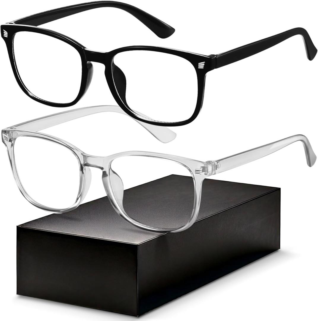 Gaoye Blue Light Glasses for Computer & Gaming - Anti UV Ray Lenses, Scratch-Resistant & Comfort Fit (Black & Transparent Grey)