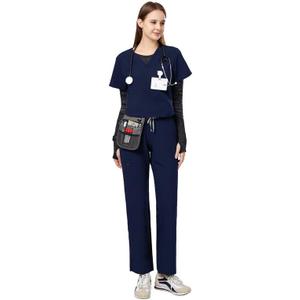 Uniforms World Track Scrubs Set for Women  Classic fit Top & Straight Pants, Yoga Waistband, 9 Pockets, Anti-Wrinkle (Large, Navy Blue)