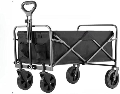 Heavy Duty Folding Utility Wagon Cart with All-Terrain Wheels, Collapsible, Metal Frame, Adjustable Handle (330LBS)