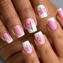 Medium Square Press on Nails French Tip False Nails with Leopard Print 3D Flower and Stars Designs Fake Nails Embossed Acrylic Nails Full Cover Stick on Nails for Women 24 Pcs (P-13, M-13)