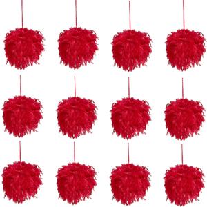 Meseey 12 Pcs Red Christmas Ornaments 3.5 Inch Faux Fur Pom Pom Ball Ornaments for Christmas Trees,Wreaths,Garlands,Crafts and Decorations