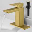 RUMOSE Brushed Gold Bathroom Faucets Set with Pop Up Drain Single Handle Bathroom Sink Faucet 1 & 3 Hole Waterfall Spout Vanity Faucet Kit with Deck Plate RV Lavatory Basin Faucet, Stainless Steel (Brushed Gold)