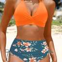 Women High Waisted Bikini Set - Two Piece Swimsuit Tummy Control Bathing Suit Halter Push Up 2025 Swimwear (XL)