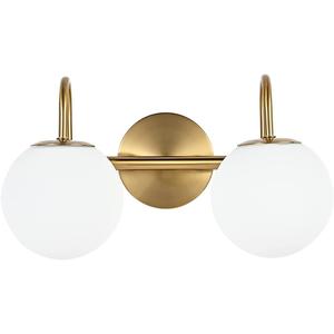Modern Bathroom Vanity Light Fixtures 2 Lights Brushed Brass Milk White Globe Glass Shade Modern Wall Bar Sconce Lighting Bath Vanity Lights Over Mirror (Exclude G9 Bulb)